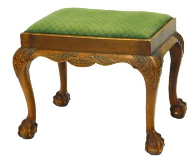 Lot 986 - An early 20thC walnut stool, with a green...