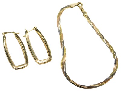Lot 533 - A pair of oblong hoop earrings, stamped 375,...