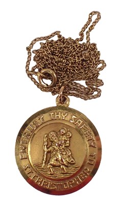 Lot 596 - A 9ct gold St Christopher pendant, on a fine...