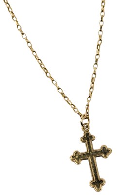Lot 624 - A 9ct gold cross pendant, on a box link neck...