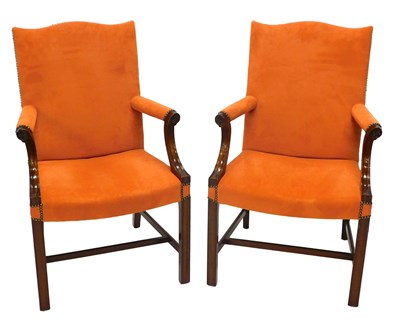 Lot 1013 - A pair of 18thC style Gainsborough type chairs,...