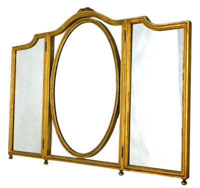 Lot 1016 - A gilt gesso triple mirror, with central...