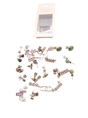 Lot 747 - Assorted silver and other metal earrings, gem...