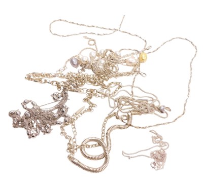 Lot 743 - Silver neck chains, various styles, some set...