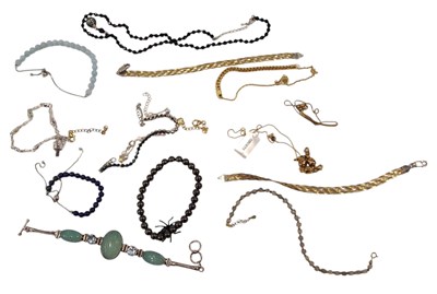 Lot 745 - Two silver bicolour bracelets, agate set...