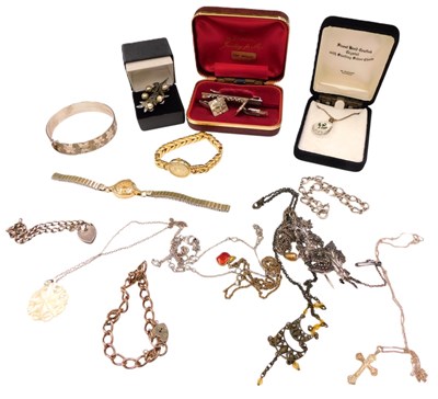 Lot 609 - Silver and costume jewellery, including two...