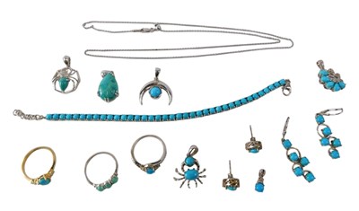 Lot 740 - Assorted turquoise set jewellery, including a...