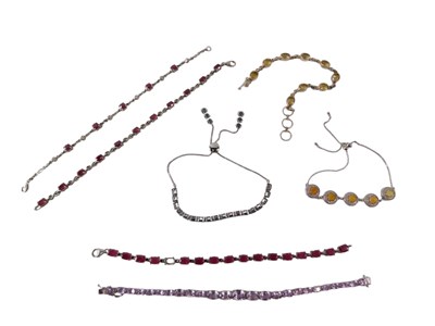 Lot 739 - Assorted silver and paste set bracelets, in...