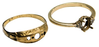 Lot 765 - A Victorian 18ct gold ring shank, size Q, 1.7g,...