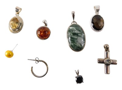 Lot 650 - Assorted silver and gem set pendants. (a...