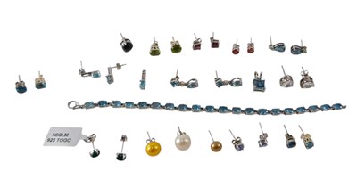 Lot 641 - Assorted silver and gem set earrings, paste...