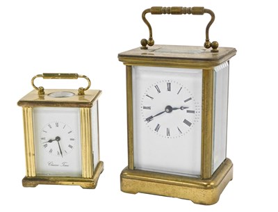 Lot 238 - A French brass carriage timepiece, with white...