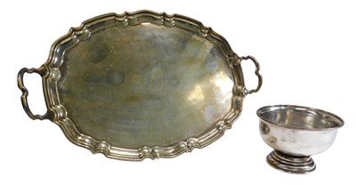 Lot 364 - An engraved silver plated two handled...