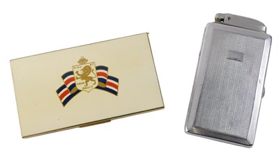 Lot 377 - A chrome plated cigarette case and...