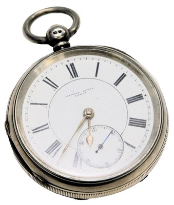 Lot 525 - A silver cased pocket watch, the enamel dial...