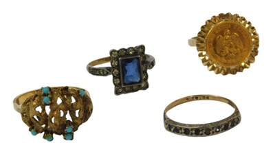 Lot 73 - Four dress rings, comprising a pale green...