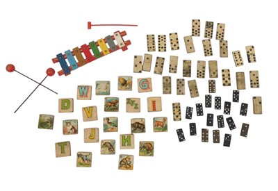Lot 389 - A tinplate glockenspiel and wooden...