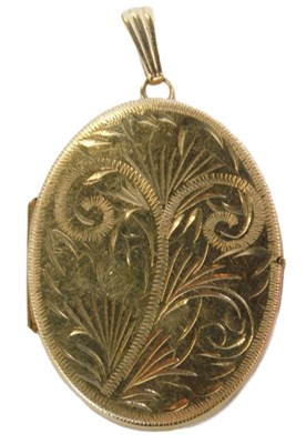 Lot 90 - A 9ct gold locket, of oval form, with bright...
