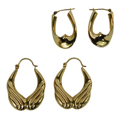 Lot 202 - Two pairs of hoop earrings, marked 9k and...