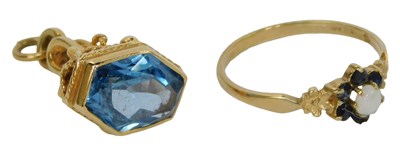 Lot 208 - A 9ct gold opal and sapphire flower head...