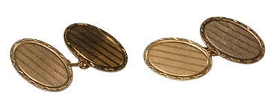Lot 220 - A pair of 9ct gold cufflinks, of oval form,...
