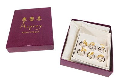 Lot 337 - A set of six silver plated pear shaped menu...