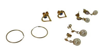 Lot 265 - A group of stud, drop and hoop earrings. (a...