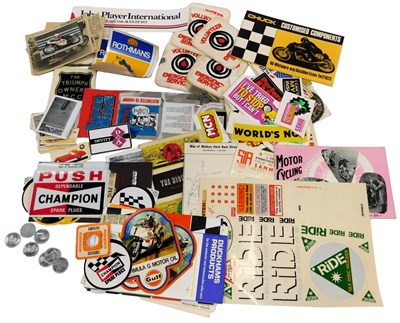 Lot 62 - Various motorcycle racing related stickers,...