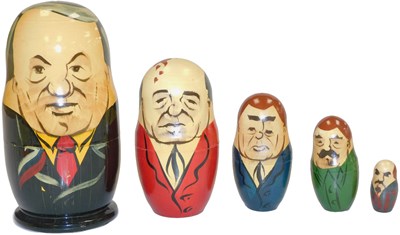 Lot 53 - A set of five USSR wooden Matryoshka dolls,...