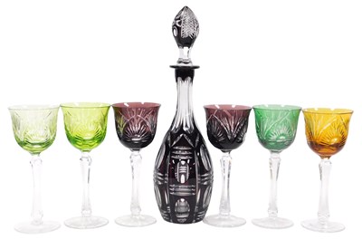 Lot 58 - A set of six Bohemian flashed glass wine...