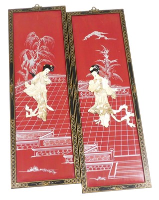 Lot 70 - A pair of 20thC Chinese lacquer screen...