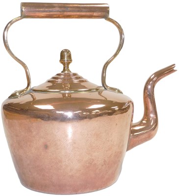 Lot 92 - A Victorian copper and brass kettle, 33cm wide.