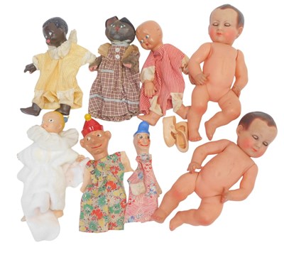 Lot 604 - Various celluloid headed dolls, including a...