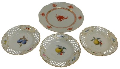 Lot 111 - Four cabinet plates, comprising three Meissen...