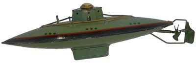 Lot 666 - A German tinplate clockwork Submarine boat...