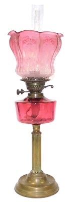 Lot 144 - A late 19thC Duplex brass oil lamp, with...