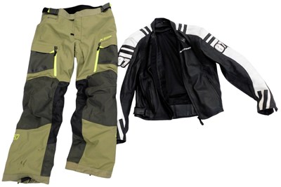 Lot 85Y - A leather motorcycle jacket, and pair of Kilm...