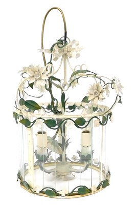 Lot 176 - A 20thC wrought iron ceiling light, three arm,...