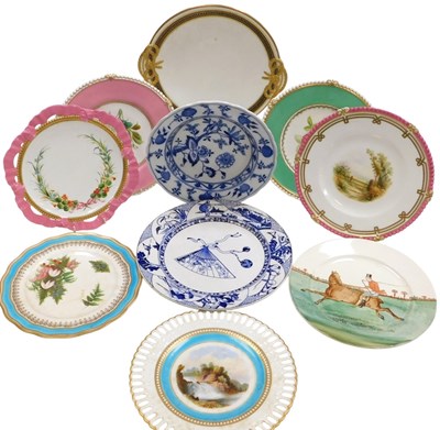 Lot 197 - A group of 19thC porcelain and pottery plates,...