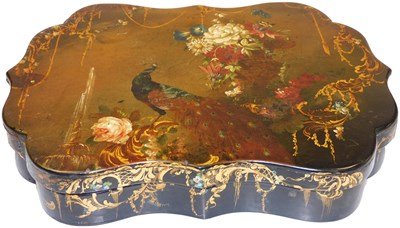 Lot 224 - A 19thC japanned lacquer box and cover, of...