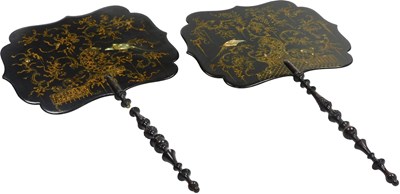 Lot 263 - A pair of 19thC japanned lacquer candle...