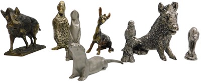 Lot 430 - A group of pewter and other metal animal...