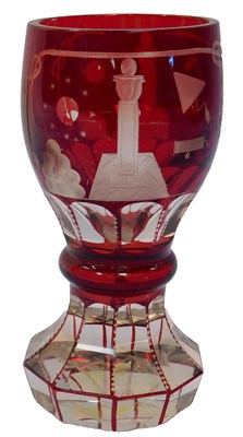 Lot 124 - A Masonic ruby flash glass goblet, of...