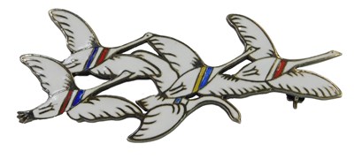 Lot 413 - A Danish enamel five bird brooch, by Erik...