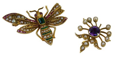 Lot 434 - A Victorian seed pearl ruby and emerald...