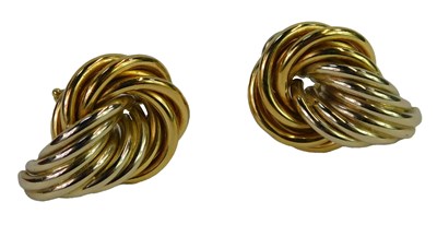 Lot 437 - A pair of clip-on scroll earrings, yellow...