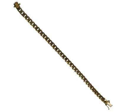 Lot 452 - A 9ct gold flat curb link bracelet, on a box...