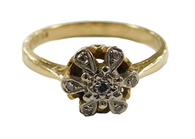 Lot 557 - An 18ct gold and diamond flower head ring, in...
