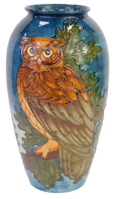 Lot 159 - A Moorcroft pottery Eagle Owl pattern vase,...