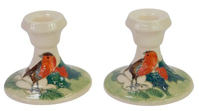 Lot 167 - A pair of Moorcroft pottery Christmas Robin...